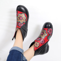 春秋单靴民族风女鞋平底短靴女真皮靴子坡跟软底舒适妈妈鞋冬大码