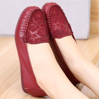 2019春季新款单鞋女平底鞋真皮鞋牛筋软底豆豆鞋妈妈鞋中老年女鞋