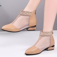 2019春季新款女鞋时尚镂空靴真皮百搭平底大码靴子夏天包头凉鞋