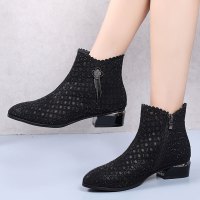 2019春季新款女鞋短靴夏季时尚女靴子镂空靴粗跟裸靴春款马丁靴