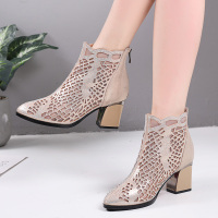 女鞋2019春季新款时尚镂空靴韩版百搭高跟鞋夏季凉鞋粗跟短靴子