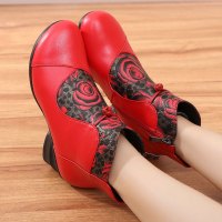 妈妈鞋民族风靴子冬季短靴真皮鞋粗跟中跟棉鞋中老年女鞋大码女靴