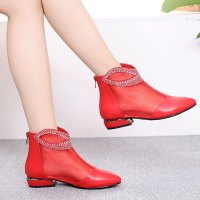 春夏天鞋子女2019新款镂空凉鞋真皮鞋纱女鞋平底凉靴大码靴子