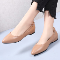 浅口单鞋女2019春季新款内增高皮鞋坡跟真皮鞋子百搭尖头平底女鞋