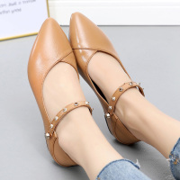 浅口尖头单鞋女2019新款春季平底鞋时尚百搭软底真皮鞋夏大码女鞋