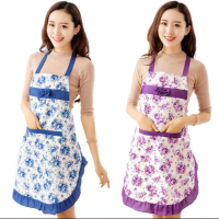 新款[2件装]厨房围巾女韩版时尚无袖花边蝴蝶结围腰男做饭围兜
