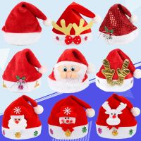 装圣诞节装饰用品圣诞帽大红无纺布老人帽子成人儿童头饰发光