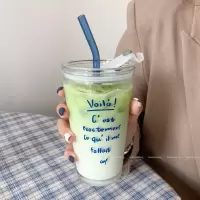 半刻ins风x印花字母吸管杯迈高登x咖啡奶茶冷饮料杯家用带盖玻璃水杯子
