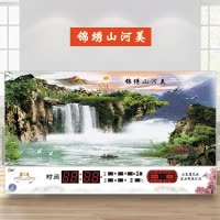 康巴丝(Compas)LED电子万年历时尚简约客厅挂钟风景夜光 钟表时钟挂表 26英寸 锦绣山河美 抖音