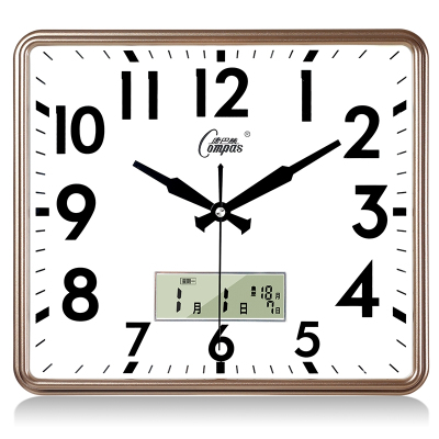 康巴丝(Compas)客厅挂钟卧室电子钟表创意 个性时尚日历时钟石英钟家用 14英寸(直径35.5厘米) 金色 单日历