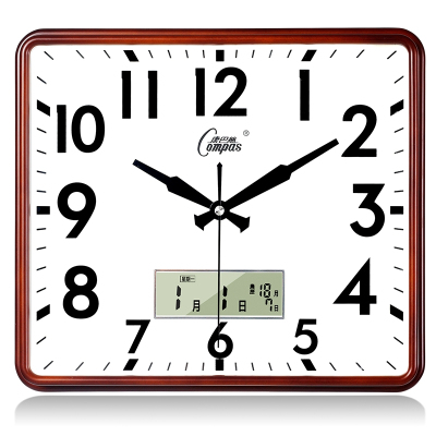 康巴丝(Compas)客厅挂钟卧室电子钟表创意 个性时尚日历时钟石英钟家用 14英寸(直径35.5厘米) 橡木色 单日历