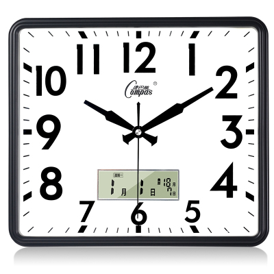 康巴丝(Compas)客厅挂钟卧室电子钟表创意 个性时尚日历时钟石英钟家用 14英寸(直径35.5厘米) 黑色 单日历