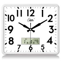 康巴丝(Compas)客厅挂钟卧室电子钟表创意 个性时尚日历时钟石英钟家用 14英寸(直径35.5厘米) 白色 单日历