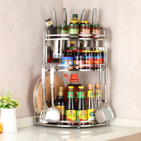 不锈钢厨房置物架转角三角调料架调味用品收纳架多层落地壁挂刀架