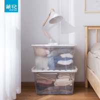 茶花(CHAHUA)大号58L 透明收纳箱整理箱玩具有盖衣服被子置物储物2个装 透明 58L*2个装
