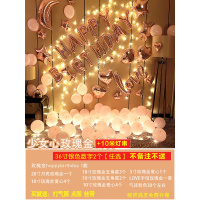 女孩过生日趴快乐套餐装饰品派对浪漫气球惊喜场景趴体布置背景墙 深卡其布色少女心玫瑰+10米