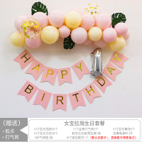 宝宝生日布置百天一周岁气球套餐儿童男孩女孩主题背景墙场景装饰 女宝拉旗生日套餐