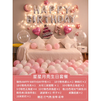 生日快乐派对趴体女孩男生场景布置背景墙气球儿童周岁主题装饰品 星星月亮生日套餐+10米彩灯[36寸数字任选]