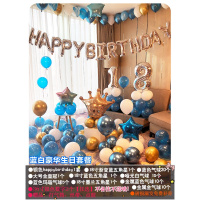 生日派对趴体快乐装饰气球惊喜场景布置男生女孩男孩儿童背景墙品 蓝白豪华生日套餐[36寸数字备注]