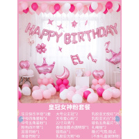 网红生日装饰场景布置派对趴体装饰品女孩儿童主题快乐气球背景墙 皇冠女神粉套餐