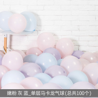 网红马卡龙色气球创意婚礼结婚房间儿童生日派对场景布置装饰用品 嫰粉灰蓝_单层马卡龙气球(总共100个)