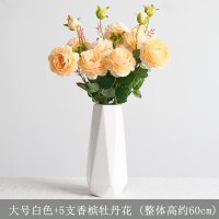 ins北欧陶瓷花瓶纳丽雅白色水培客厅干花小花瓶 简约装饰品桌面插花摆件 白色大号+5支香槟色三头牡丹