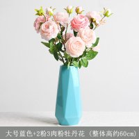 ins北欧陶瓷花瓶纳丽雅白色水培客厅干花小花瓶 简约装饰品桌面插花摆件 蓝色大号+2粉3肉粉三头牡丹