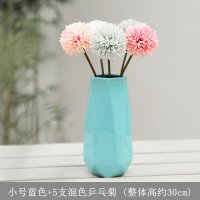 ins北欧陶瓷花瓶纳丽雅白色水培客厅干花小花瓶 简约装饰品桌面插花摆件 蓝色小号+5支混色乒乓菊