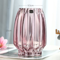 创意大号玻璃瓶透明纳丽雅彩色水培富贵竹百合玫瑰竖棱花瓶客厅插花摆件 (璀璨款)酒红-矮款 大