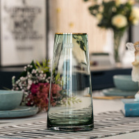 轻奢·描金 北欧T型纳丽雅简约玻璃花瓶 客厅创意家居装饰插花花器 摆件 描金250花瓶(暗夜绿)