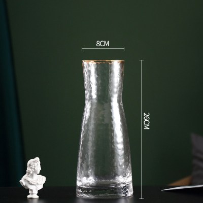 北欧轻奢描金玻璃花瓶透明方口纳丽雅创意水培植物干鲜花插花瓶客厅摆件 (锤文收腰描金) 中等