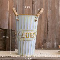 复古铁皮桶干花花瓶做旧纳丽雅美式花店鲜花桶铁艺花盆乡村田园装饰客厅 做旧桶二号高25cm 大