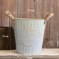 复古铁皮桶干花花瓶做旧纳丽雅美式花店鲜花桶铁艺花盆乡村田园装饰客厅 做旧桶六号高21cm 大