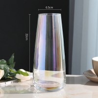 轻奢玻璃花瓶摆件纳丽雅现代简约客厅透明水培插花瓶北欧式餐桌装饰创意 电镀（圆筒）幻彩 中等