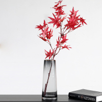 北欧风玻璃花瓶简约纳丽雅摆件客厅餐桌插花干花装饰品花器水培锤纹描金 墨灰高款+叶脉枫叶红