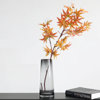 北欧风玻璃花瓶简约纳丽雅摆件客厅餐桌插花干花装饰品花器水培锤纹描金 墨灰高款+叶脉枫叶黄