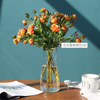 北欧风玻璃花瓶简约纳丽雅摆件客厅餐桌插花干花装饰品花器水培锤纹描金 锤纹A款+泡沫蔷薇橘8枝