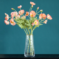 北欧风玻璃花瓶简约纳丽雅摆件客厅餐桌插花干花装饰品花器水培锤纹描金 锤纹B款+虞美人8枝