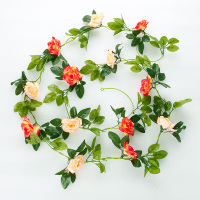 仿真植物假花垂吊水管空调管道装饰遮挡藤条 藤蔓缠绕玫瑰花藤 夕红(双色)
