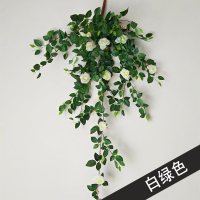 仿真玫瑰花藤装饰花藤条 花假花藤蔓植物空调管遮挡吊花墙壁挂 1束白绿色