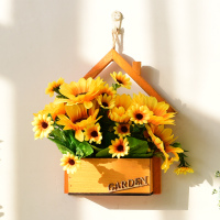 创意墙面墙壁装饰挂件 北欧ins仿真植物壁挂假花客厅餐厅墙上挂花 房子桔色+向日葵