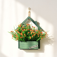 创意墙面墙壁装饰挂件 北欧ins仿真植物壁挂假花客厅餐厅墙上挂花 房子绿色+漫天星橘色