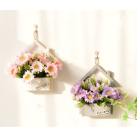 创意墙面墙壁装饰挂件 北欧ins仿真植物壁挂假花客厅餐厅墙上挂花 图片2个*羽叶菊粉*紫