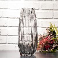 欧式简约花瓶 竖棱几何条纹玻璃花瓶 客厅家居装饰干花插花瓶高款 灰色(295高款)