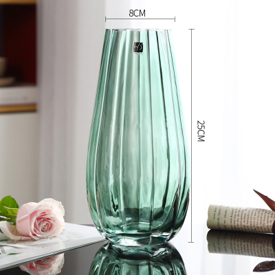 北欧轻奢玻璃花瓶透明彩色水培富贵竹百合家用客厅装饰插花瓶摆件 (鹅蛋款)绿色 大