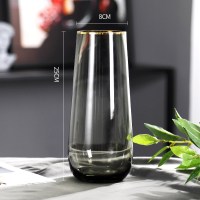 轻奢描金北欧圆筒型简约玻璃花瓶透明水养鲜花客厅花器插花瓶摆件 (840-2款/描金)烟灰色 大