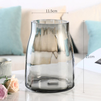 轻奢 描金T型玻璃花瓶透明插花水培百合家居软装客厅摆件花器北欧 条纹开口款(11.5*21CM)烟灰