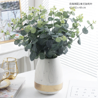 陶瓷花瓶摆件仿真水培绿萝插花客厅装饰品创意现代北欧简约白色 大理石纹瓶+2束尤加利叶