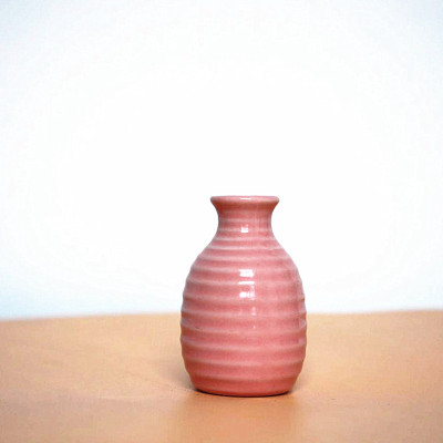 创意陶瓷小花瓶北欧风插花干花客厅电视柜餐桌家居装饰品创意摆件 粉色手工条纹瓶