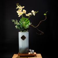 新中式家居电视柜客厅摆件装饰品创意酒柜茶几玄关干花插花瓶摆设 方形花器+仿真雏菊+底座